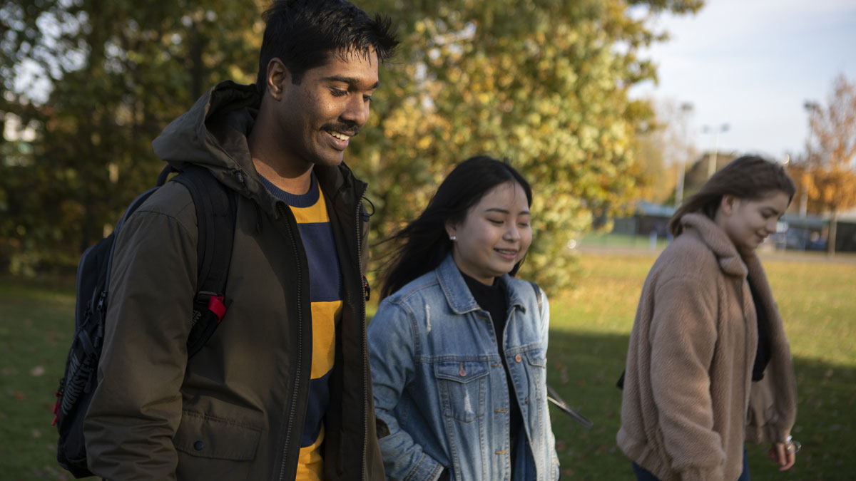Student walking on campus