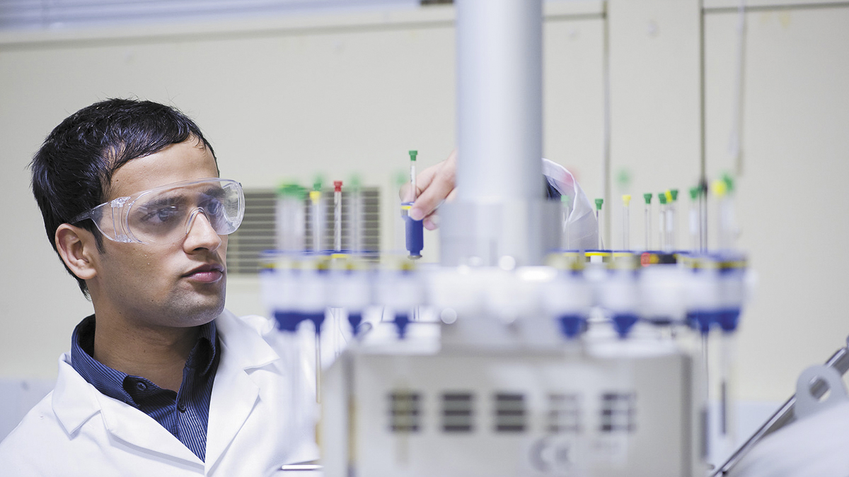 Person using lab equipment in the Chemical Analysis Facility