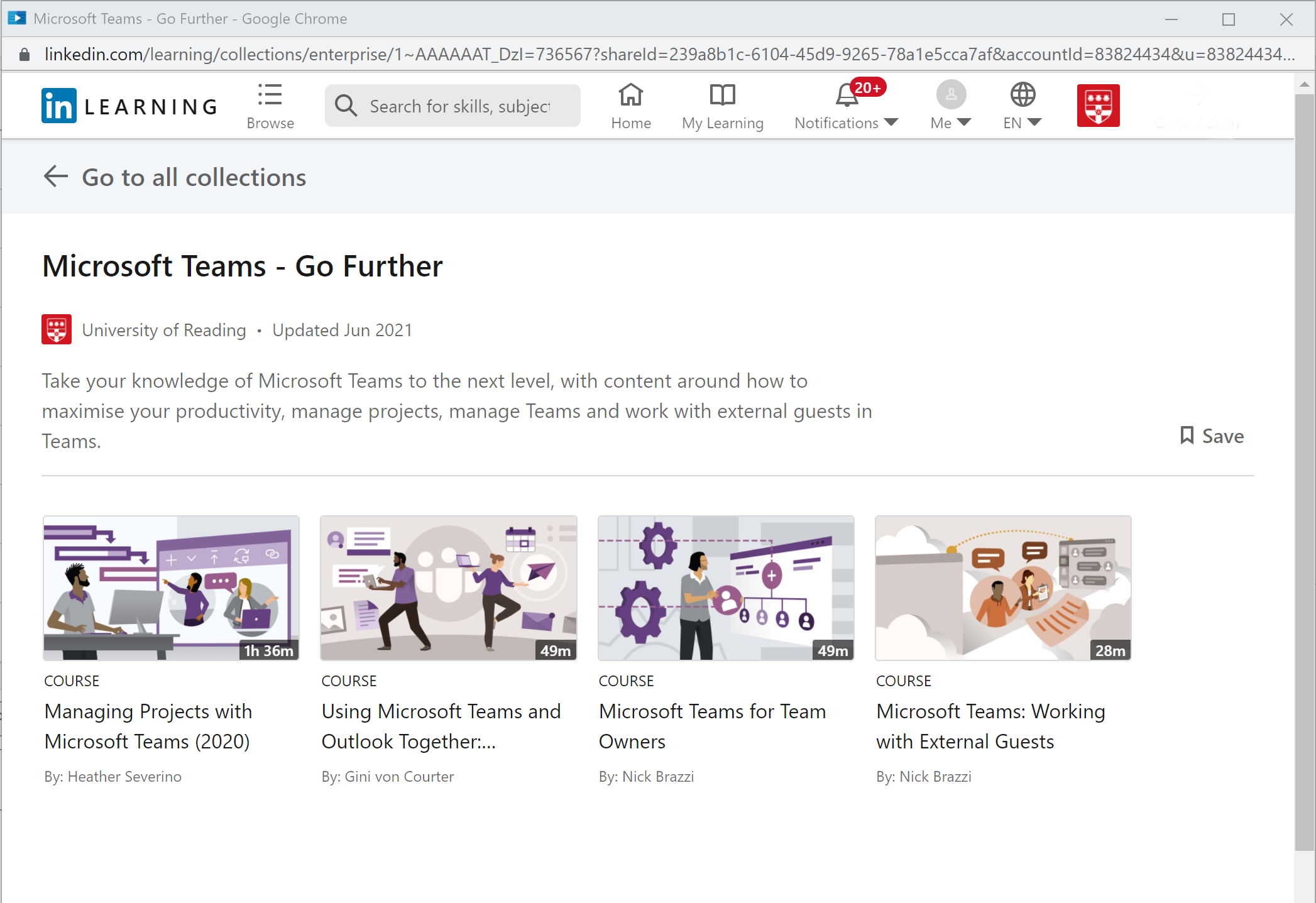 Course page in LinkedIn Learning