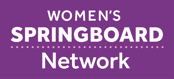 The Women's Springboard Network logo. The logo has a purple rectangle background with 'Women's Springboard Network' text in white on top.
