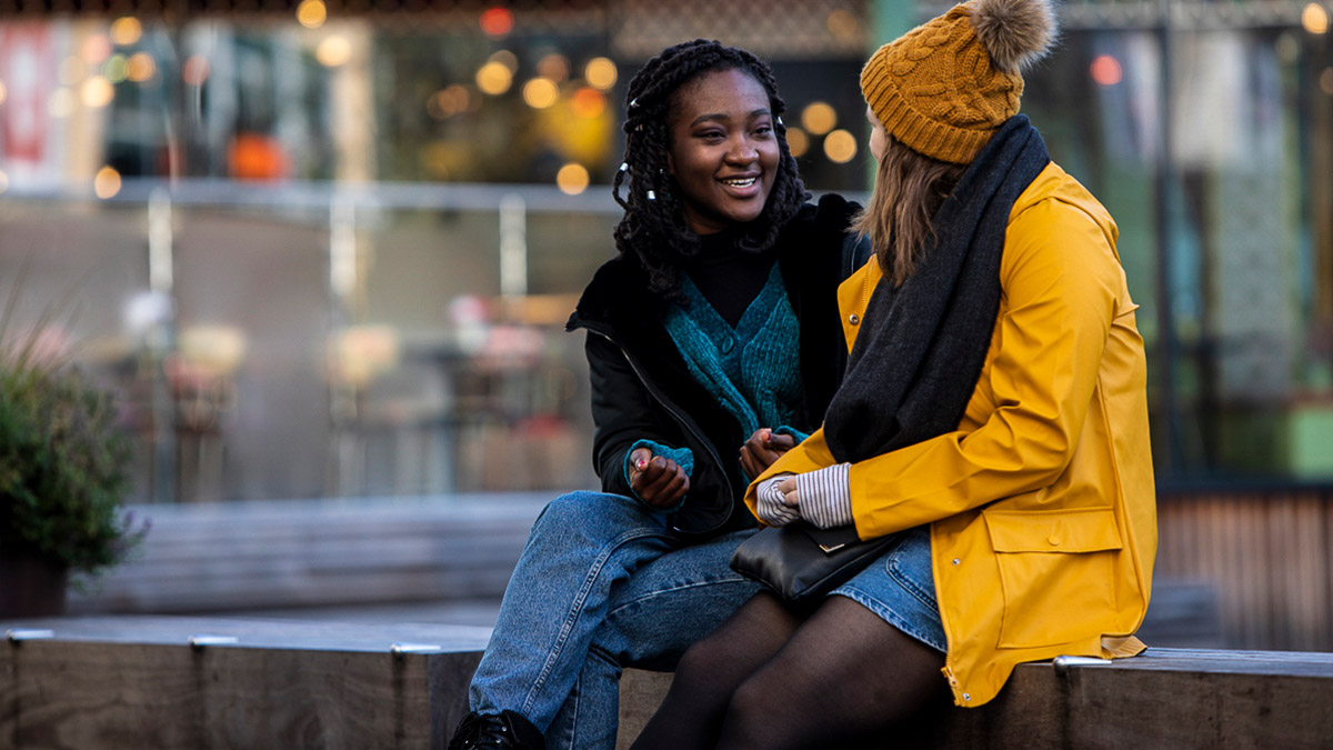 Two students in Reading town centre